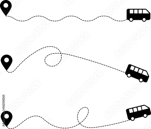 Abstract icon with black bus route line on white background for concept design. Abstract background. Travel concept. Vector illustration.