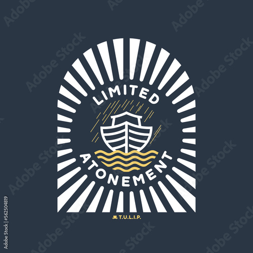 Christian vector illustration. John Calvin's Tulip. Limited atonement.