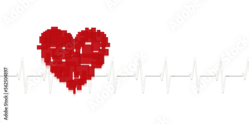 illustrazione con cuore rosso e tracciato elettrocardiogramma sus fondo trasparente photo