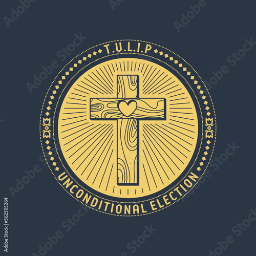 Christian vector illustration. John Calvin's Tulip. Unconditional election.