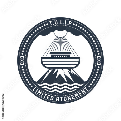 Christian vector illustration. John Calvin's Tulip. Limited atonement.