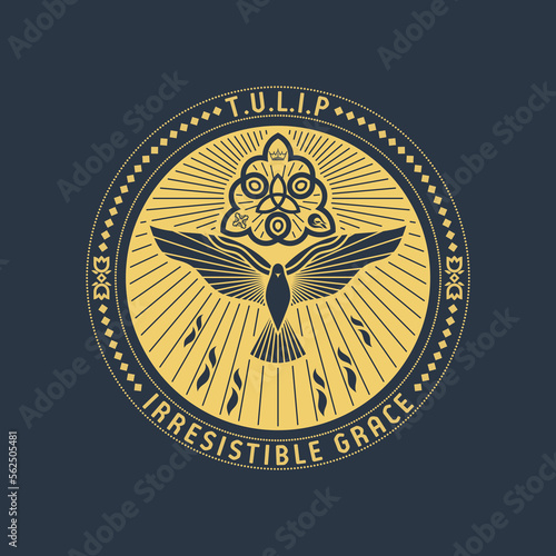 Christian vector illustration. John Calvin's Tulip. Irresistible grace.