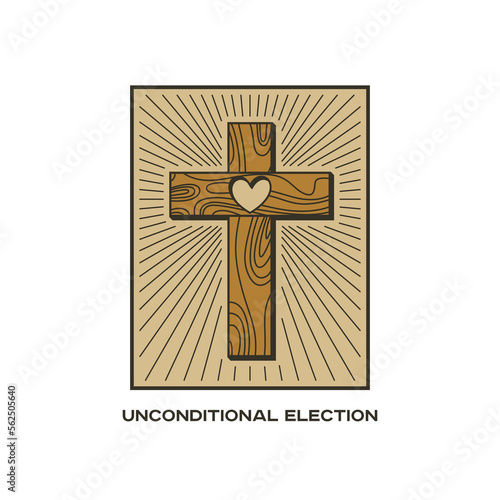 Christian vector illustration. John Calvin's Tulip. Unconditional election.