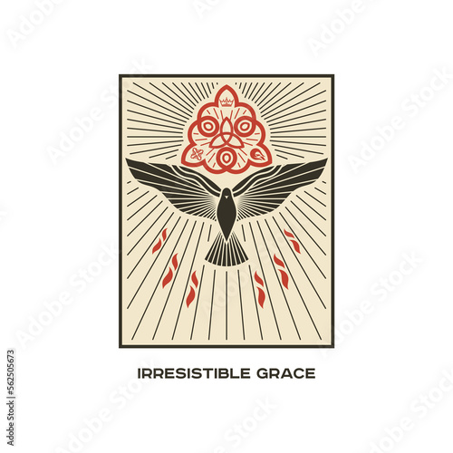 Christian vector illustration. John Calvin's Tulip. Irresistible grace.