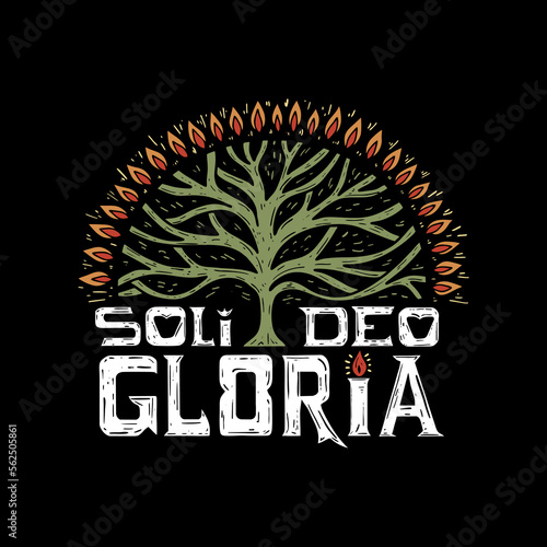 A hand-drawn Christian doodle illustration. The Five Solas of the Reformation. Glory to God alone.