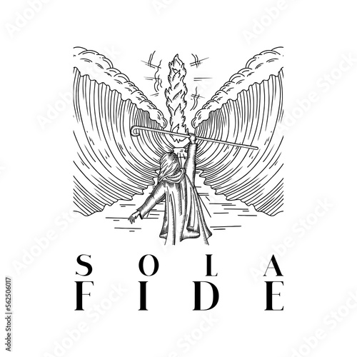 A hand-drawn Christian doodle illustration. The Five Solas of the Reformation. Faith alone.