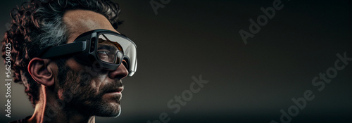 Man in glasses of the future modern futuristic vr virtual glasses metaverse glasses Panoramic