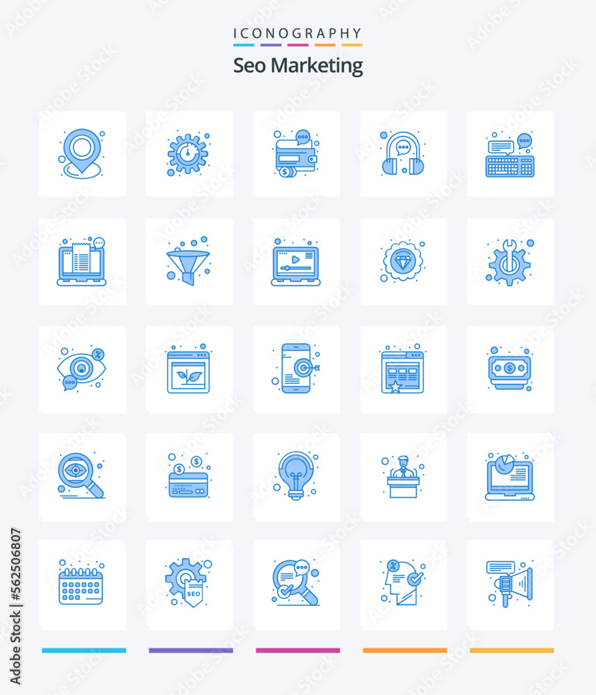 Creative Seo Marketing 25 Blue icon pack  Such As headphone. chat. business. bubble. seo