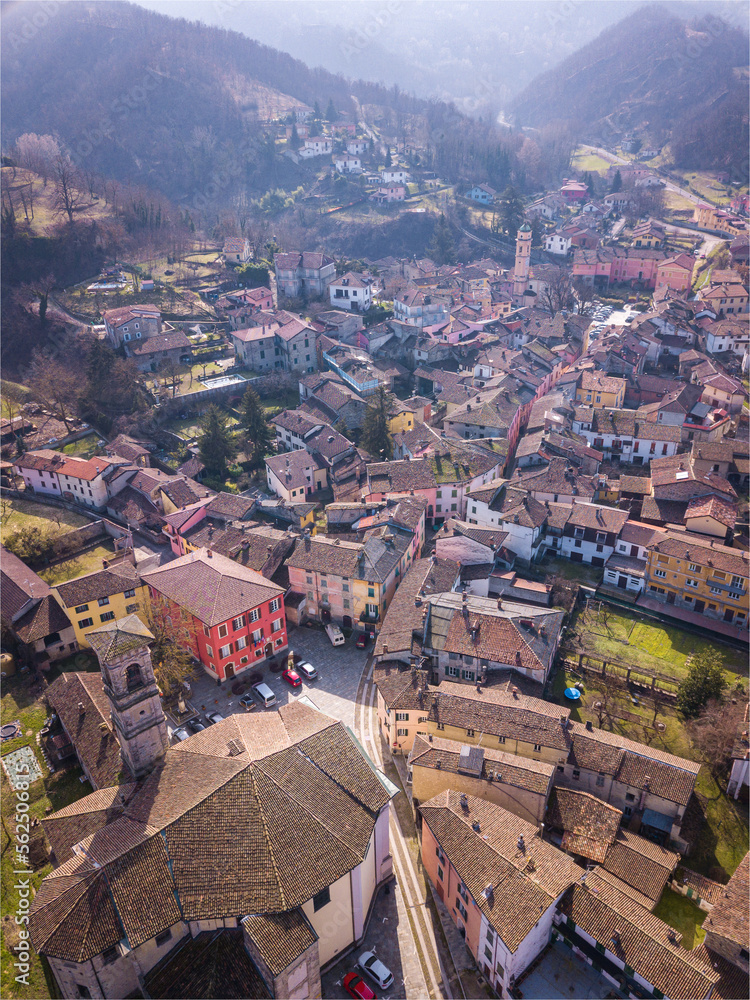 Obraz premium aerial view of the small town of Garbagna, Piedmont, Italy