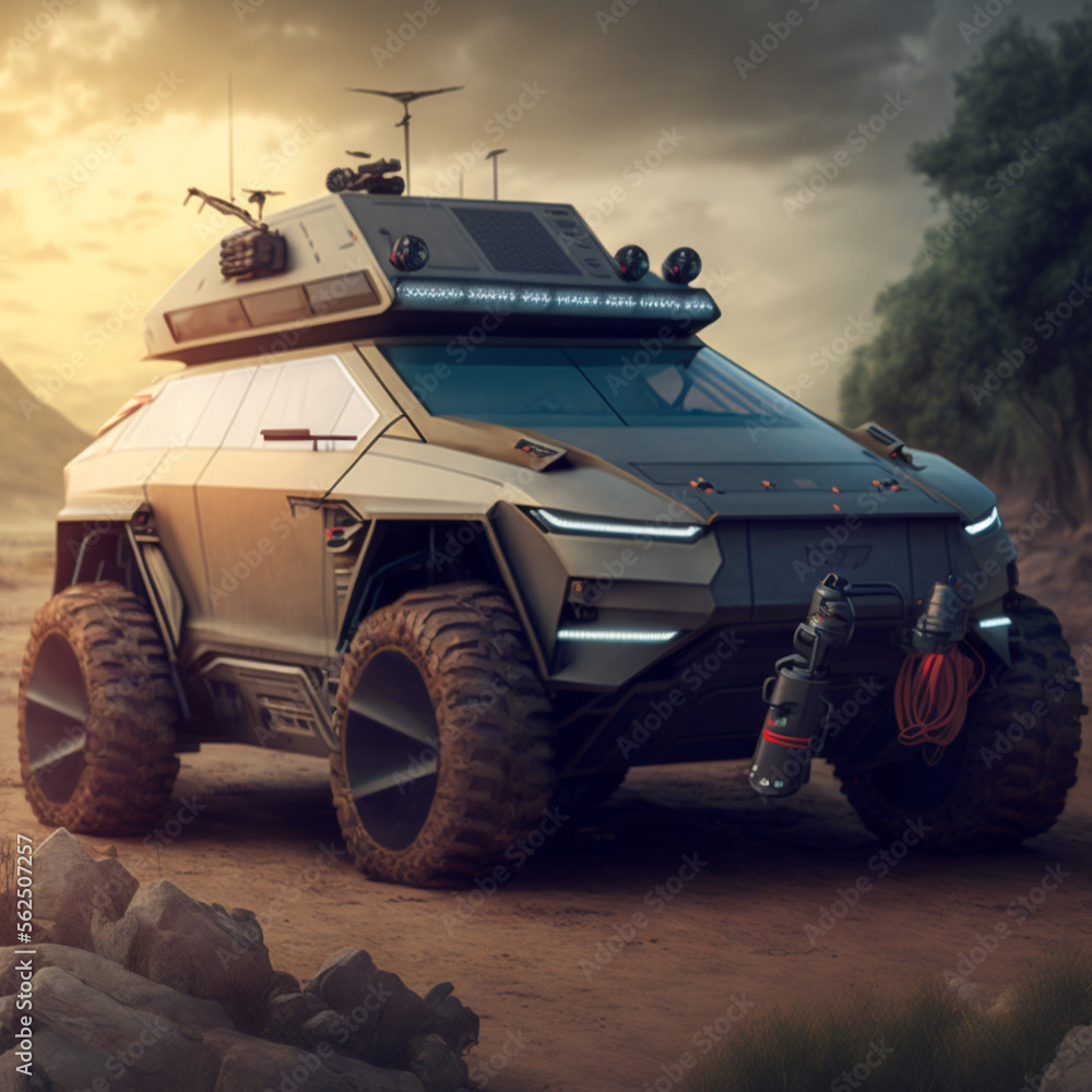 Fototapeta premium car of the future on the background of the desert