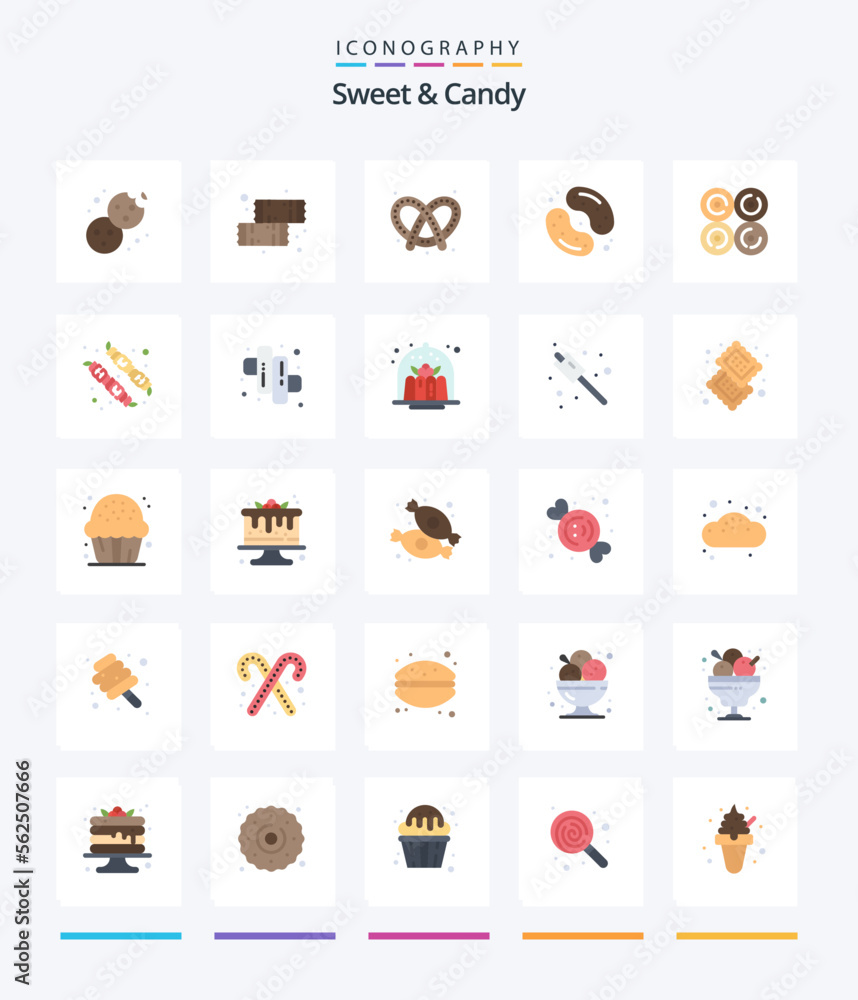 Creative Sweet And Candy 25 Flat icon pack  Such As donut. sweets. bake. food. candy
