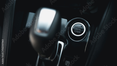 Close up Start Engine and Stop button. The power-on/off button inside a car. © NewSaetiew