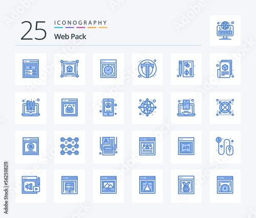 Web Pack 25 Blue Color icon pack including web. text. computer. photo. web