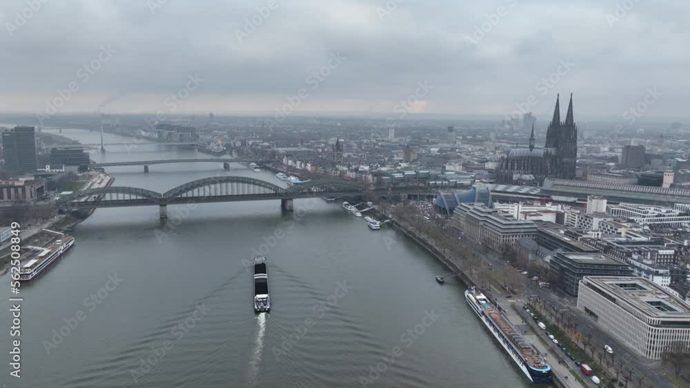 Cologne. Aerial view of downtown Cologne city center. River rhine