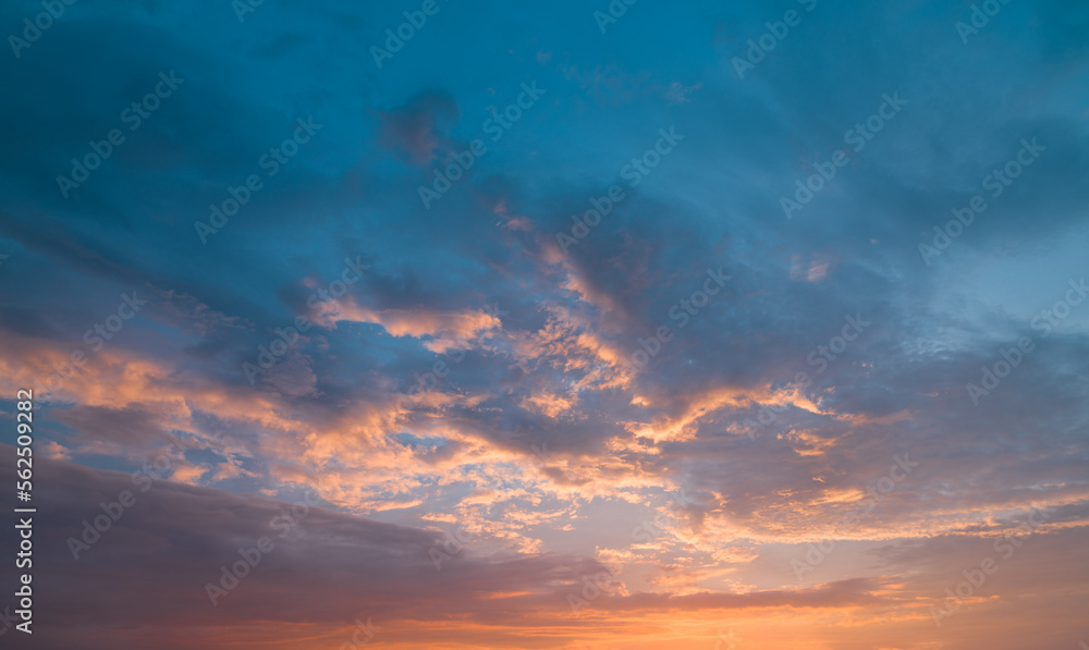 Dramatic sunset panorama. colorful sky background