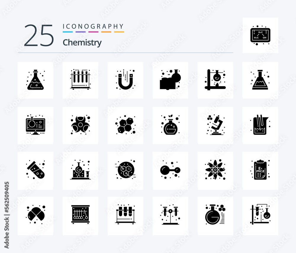 Chemistry 25 Solid Glyph icon pack including fire. learning chemistry. laboratory. chemistry education. chemical knowledge