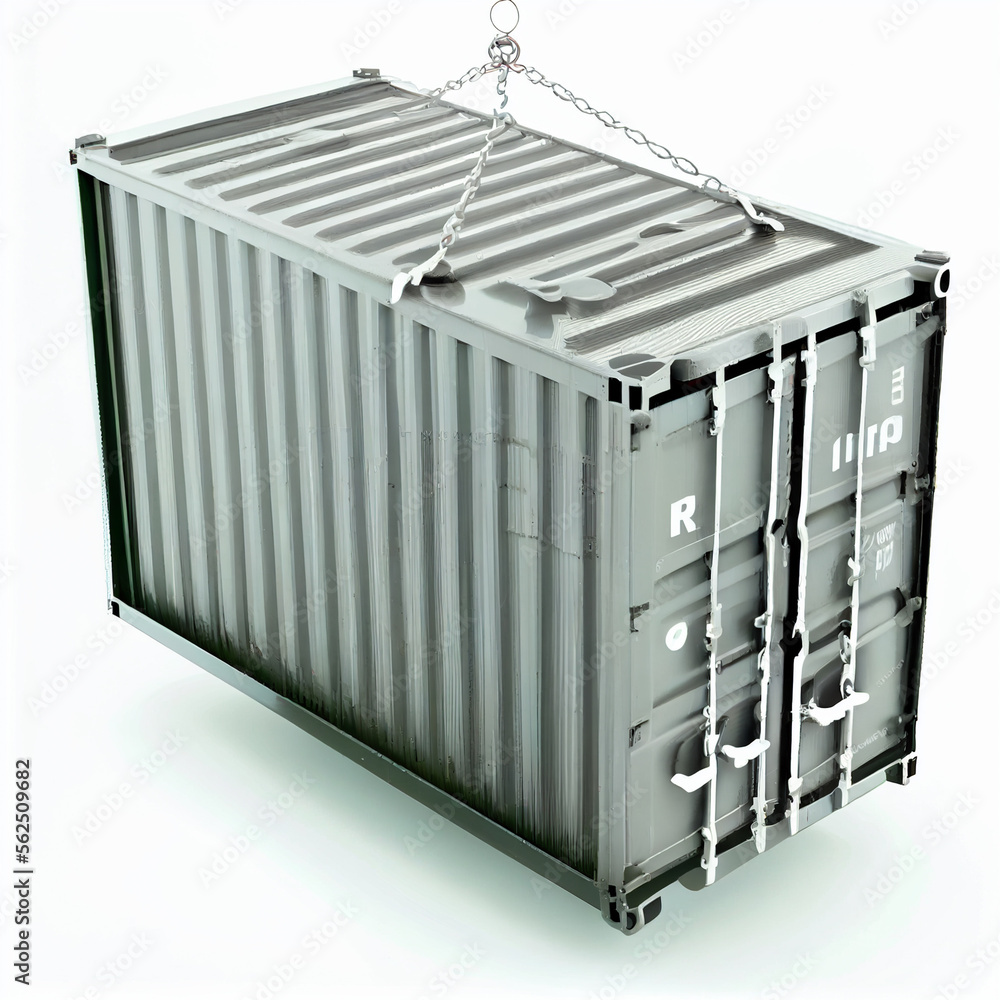 Freight container in air. Large container on chain loading. Freight container in air. Large container on chain loading.