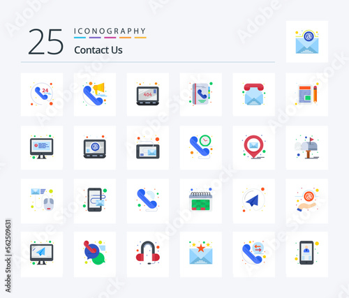 Contact Us 25 Flat Color icon pack including phone. contacts. error. call. book © Muhammad