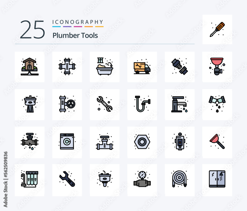 Plumber 25 Line Filled icon pack including truck. plumber. plumbing. pipe. water