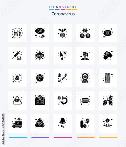 Creative Coronavirus 25 Glyph Solid Black icon pack Such As user. group. virus infected. flu. flu