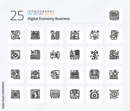 Digital Economy Business 25 Line icon pack including business. bag. coin. economy. saving
