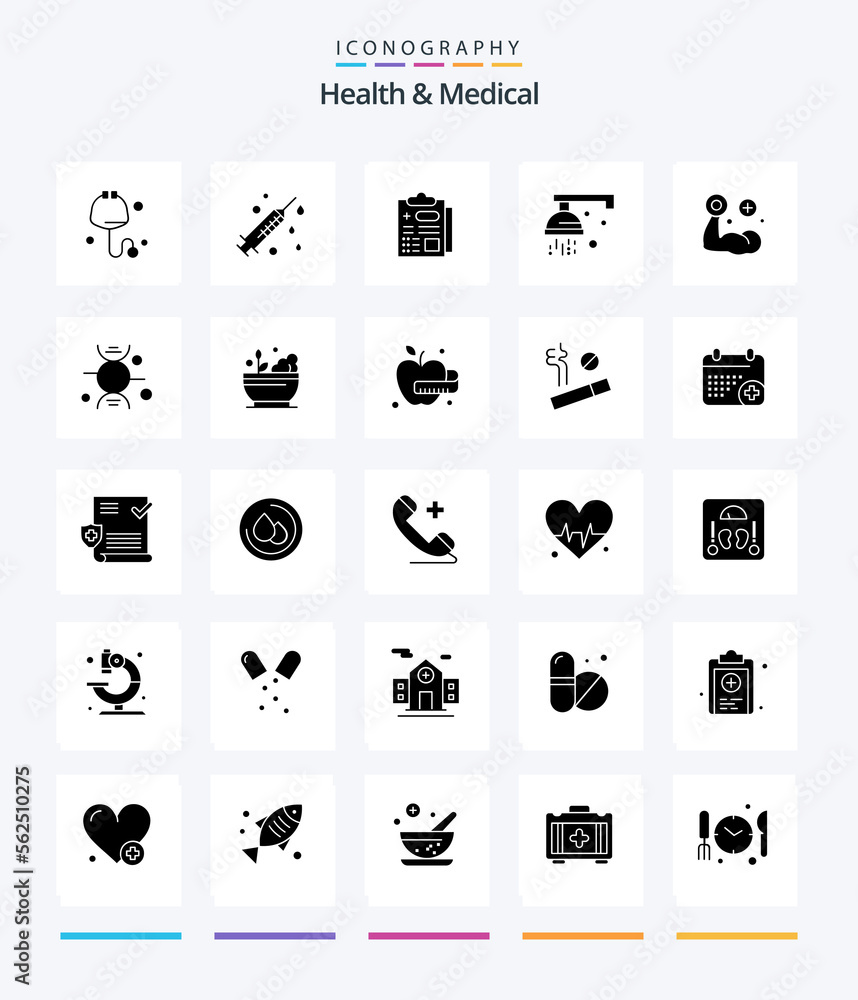 Creative Health And Medical 25 Glyph Solid Black icon pack  Such As dna. medical. report. hand. medical