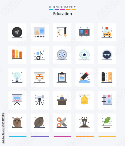 Creative Education 25 Flat icon pack Such As certificate. academic degree. presentation. watercolor. painting