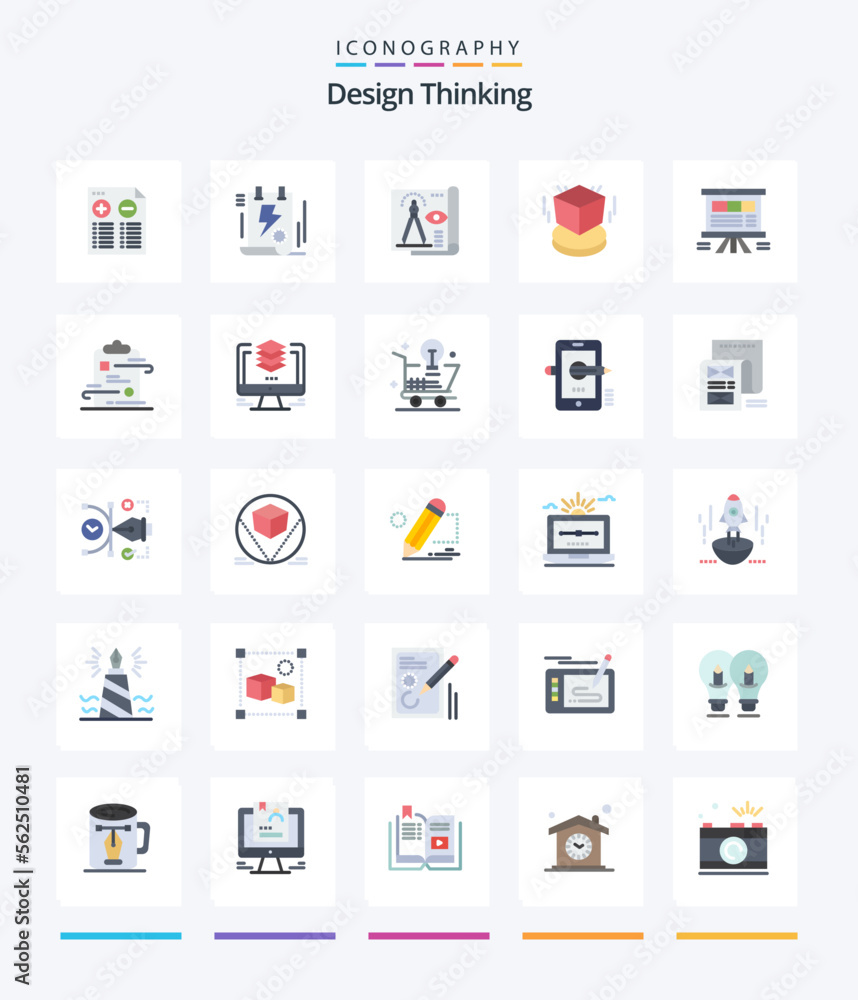 Creative Design Thinking 25 Flat icon pack  Such As object. box. clipboard. 3d. paper