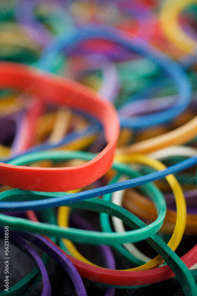 Colorful group of messy rubber bands.