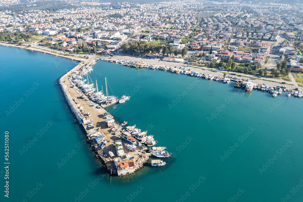 Aerial view of Didim Akbük and city center. Aydin Turkey