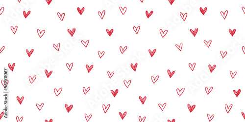 Hand drawn hearts background. Seamless pattern for Valentine's Day. Vector illustration.