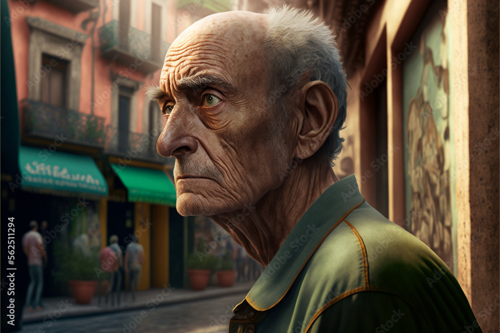 Portrait of a old man in the street, close up, CREATED WITH GENERATIVE AI TECHNOLOGY