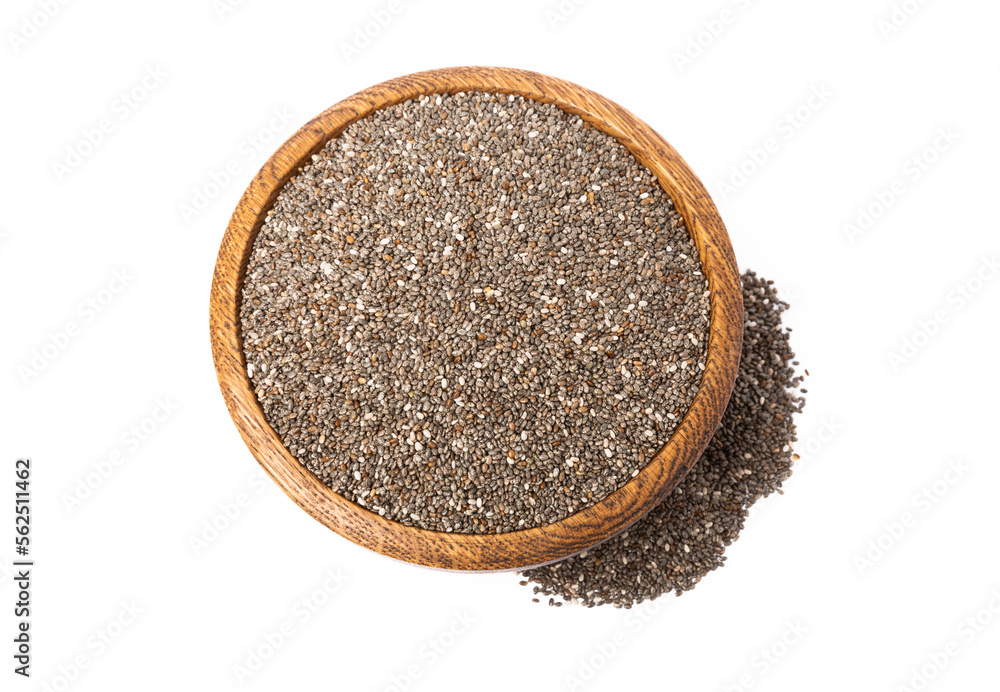 Chia seeds in a bowl isolated on a white background. Chia seeds in a bowl isolated on a white background.