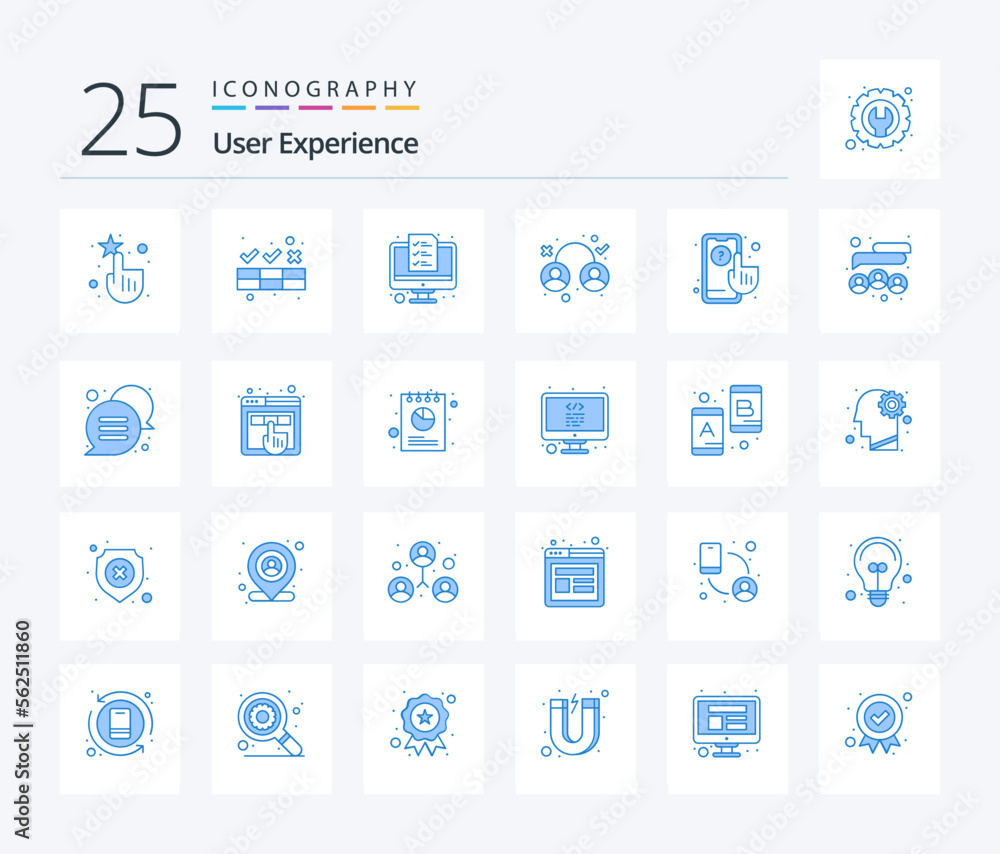 User Experience 25 Blue Color icon pack including analyze. user. computer. testing. design