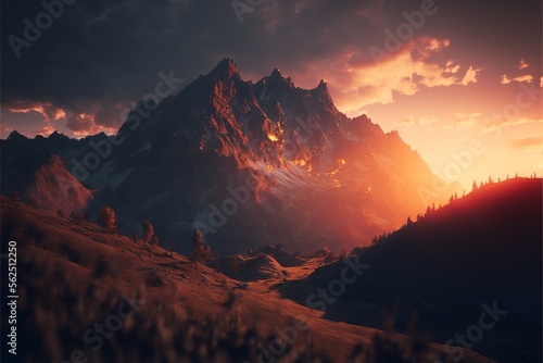 A sunset over a mountain range Generated IA