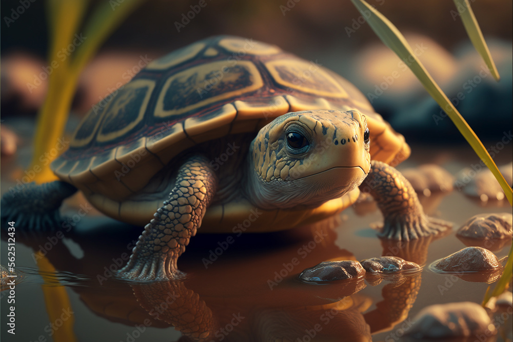 Naklejka premium Cute turtle closeup, GENERATIVE AI