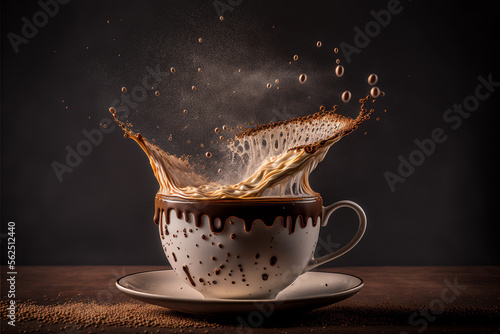 Coffe splashing in a capuccino cup, GENERATIVE AI photo