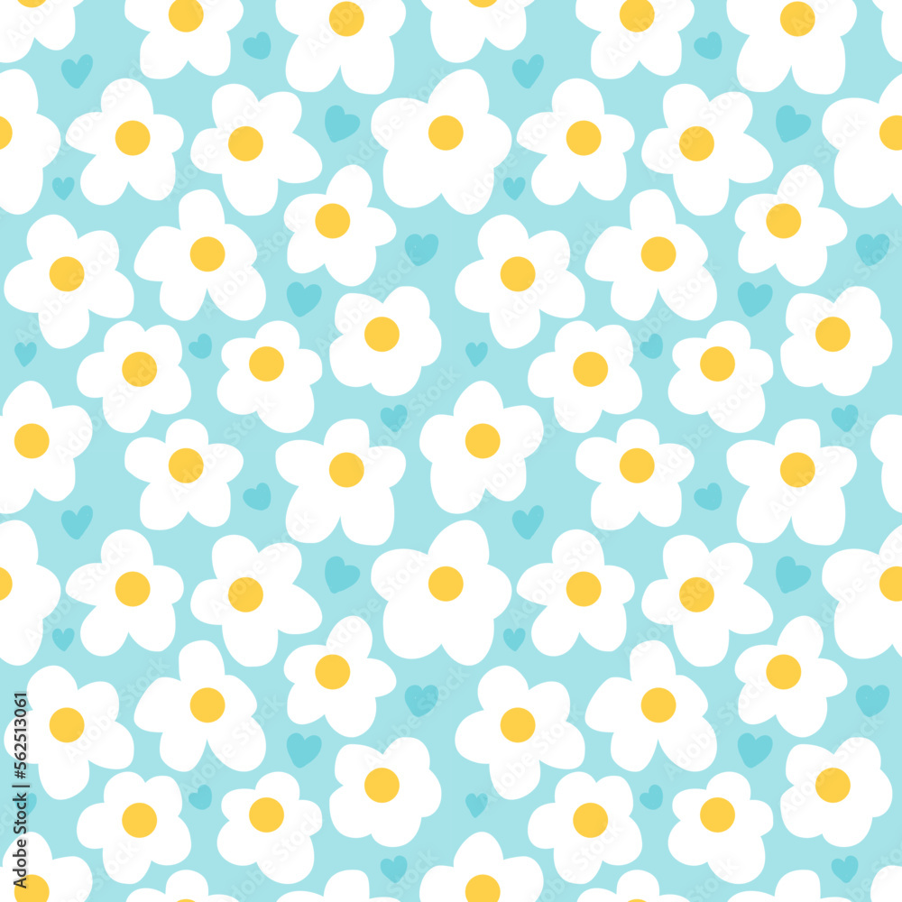 Seamless background with floral and heart patterns. Decorative pattern of wrapping paper.