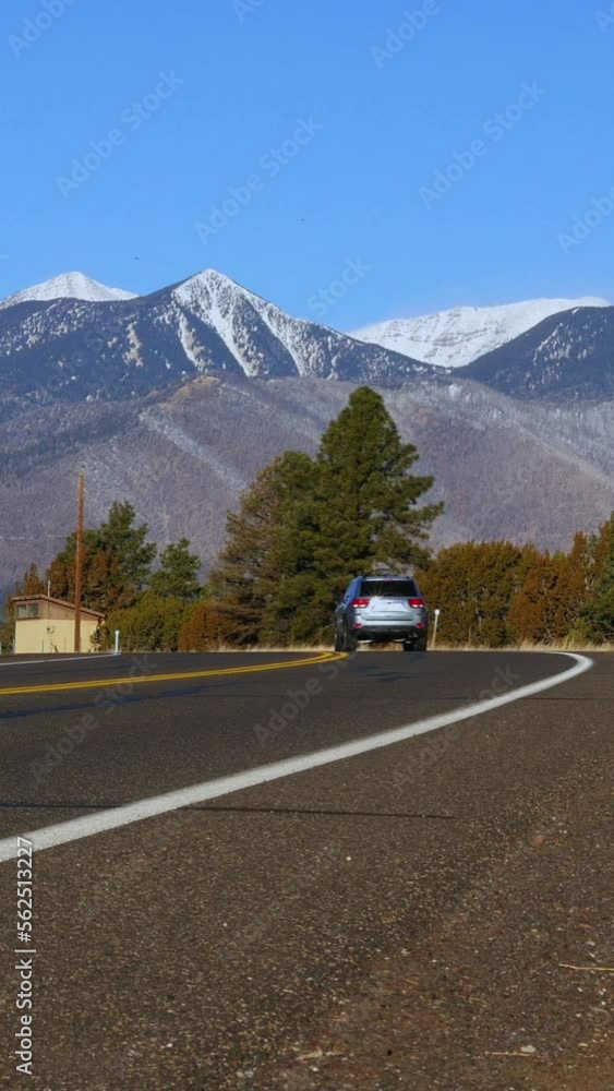 Vertical Video Car Driving towards Scenic Mountain in Flagstaff Arizona Vertical Video Car Driving towards Scenic Mountain in Flagstaff Arizona