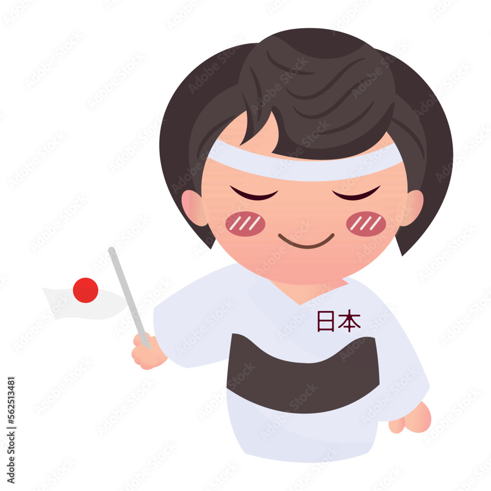 Isolated cute happy male character with kimono Vector Isolated cute happy male character with kimono Vector