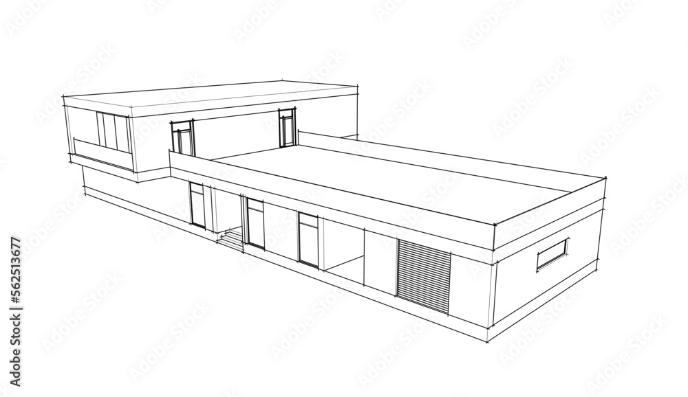 Modern house building architectural sketch 3d illustration Modern house building architectural sketch 3d illustration