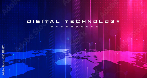 Abstract digital technology futuristic circuit blue pink background, Cyber science tech, Innovation communication future, Ai big data, internet network connection, Cloud hi-tech illustration vector