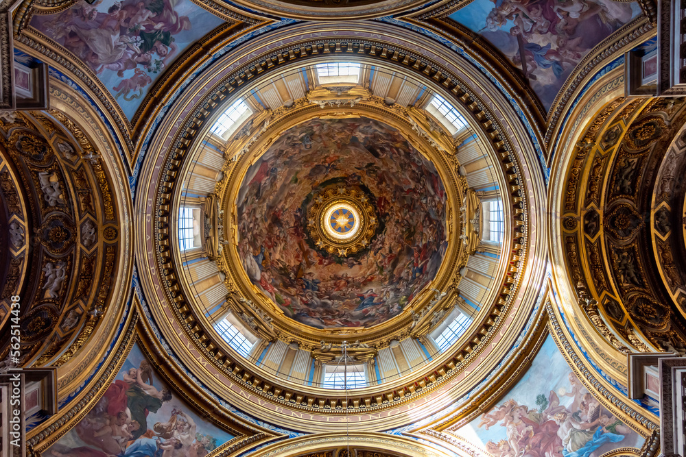 Decorated ceiling of Sant'Agnese in Agone church on Piazza Navona square, Rome, Italy