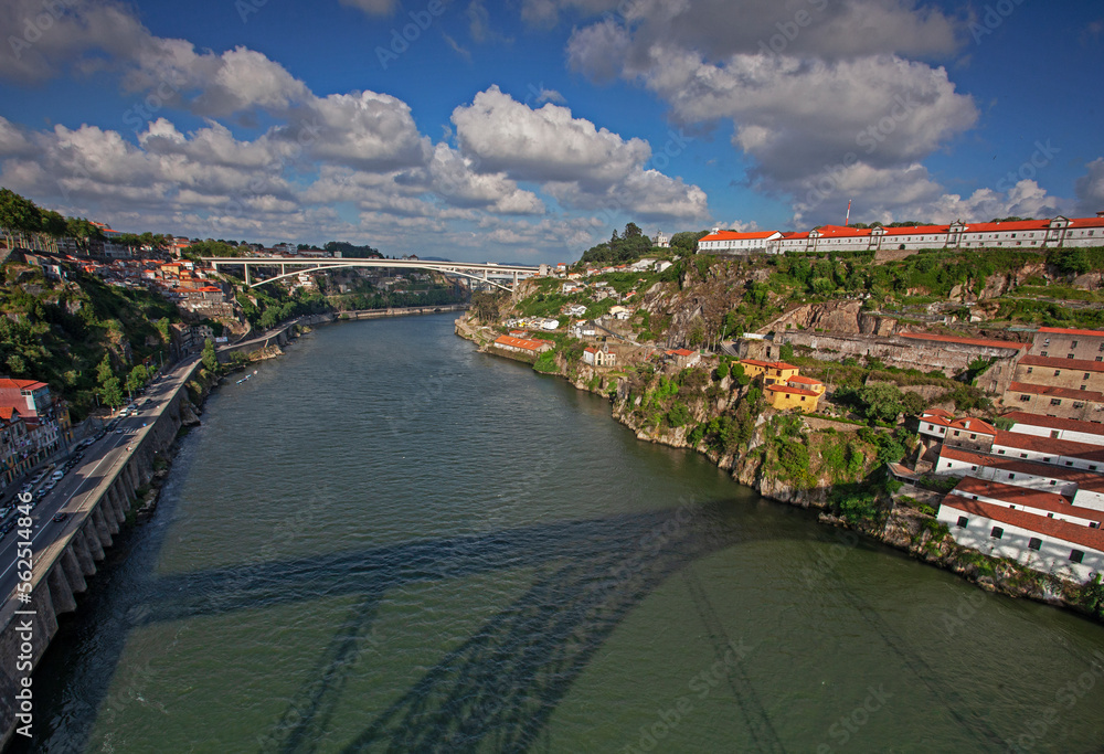 Aerial view of the cityscape of Porto in Portugal and the River Douro 