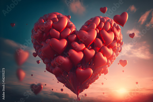 Red Mylar Heart-Shaped Balloons: A Symbol of Love and Celebration, Generative AI photo