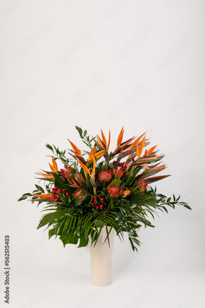 Vase with tropical flowers