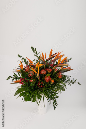 tropical flower arrangement in vase