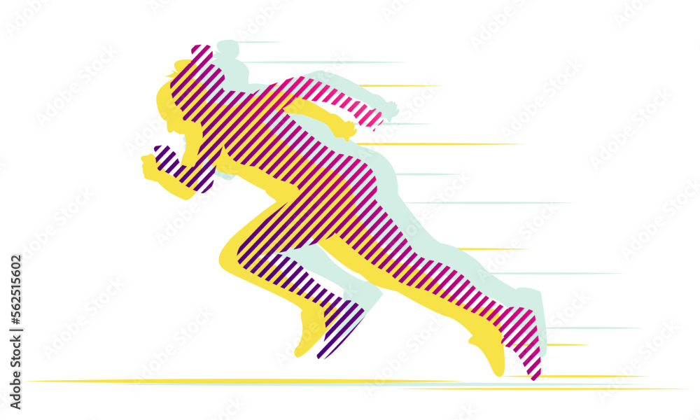 A girl running. Silhouettes and lines. Dynamics of movement, running.