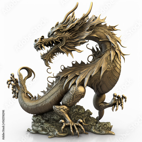 dragon statue on white, golden dragon statue, chinese dragon statue, chinese dragon statue on white background , © Ivan