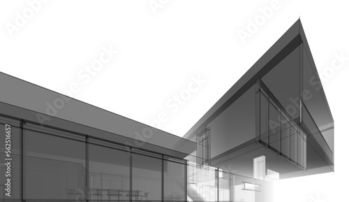 Modern house building architectural sketch 3d illustration © Yurii Andreichyn
